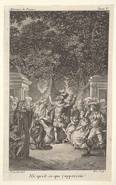 A young boy holds a torch under trees in a garden, at center a man raises both arms, s