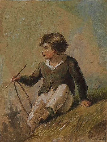 Young Boy with Hoop and Stick, mid 19th century. Creator: Alfred Jacob Miller