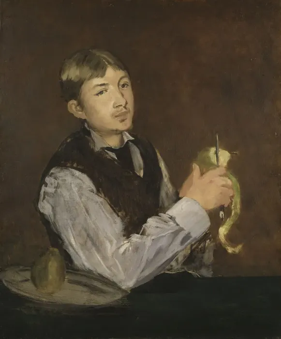 Framed Print : Young Boy Peeling a Pear Framed Print : Young Boy Peeling a Pear
