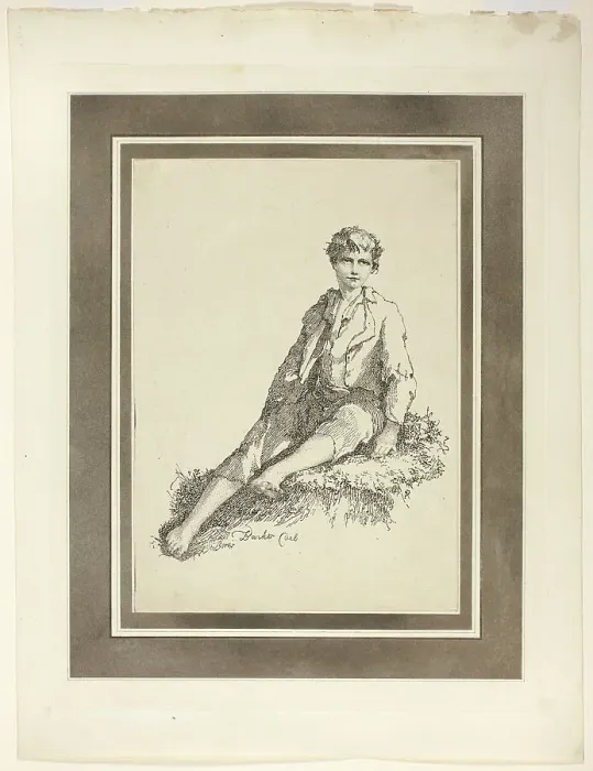 Framed Print : Young Boy Seated, from the first issue of Specimens of Polyautography, 1803. Creator: Thomas Barker Framed Print : Young Boy Seated, from the first issue of Specimens of Polyautography, 1803. Creator: Thomas Barker