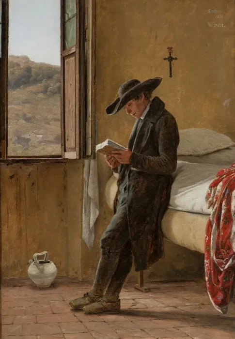 Framed Print : Young Clergyman Reading, 1836. Creator: Martinus Rorbye Framed Print : Young Clergyman Reading, 1836. Creator: Martinus Rorbye