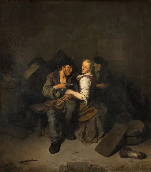 Framed Print : Young Couple in a Tavern, 1661. Artist: Bega, Cornelis Pietersz. (1631 / 2-1664) Framed Print : Young Couple in a Tavern, 1661. Artist: Bega, Cornelis Pietersz. (1631 / 2-1664)