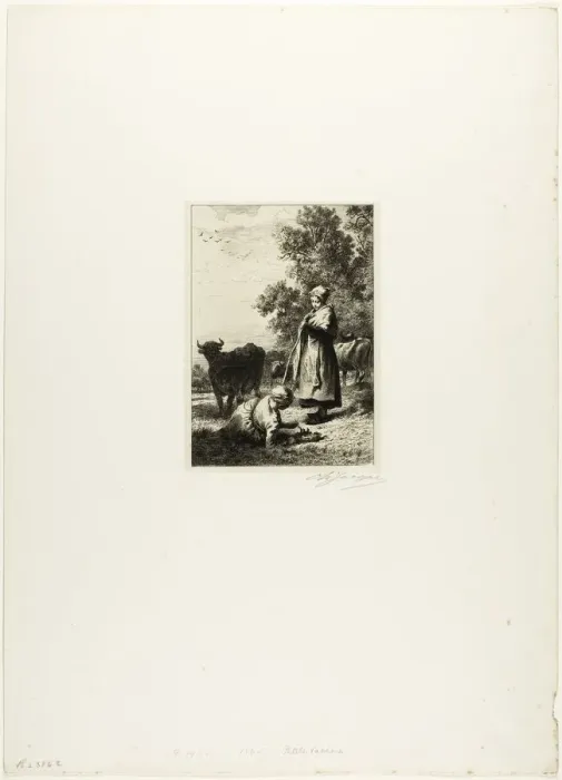 Framed Print : Young Cowherds, c. 1864. Creator: Charles Emile Jacque Framed Print : Young Cowherds, c. 1864. Creator: Charles Emile Jacque