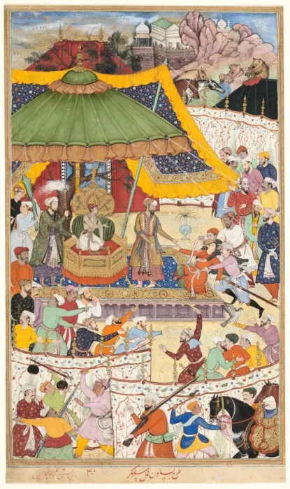 Framed Print : The Young Emperor Akbar Arrests the Insolent Shah Abu l-Maali, page from a Framed Print : The Young Emperor Akbar Arrests the Insolent Shah Abu l-Maali, page from a