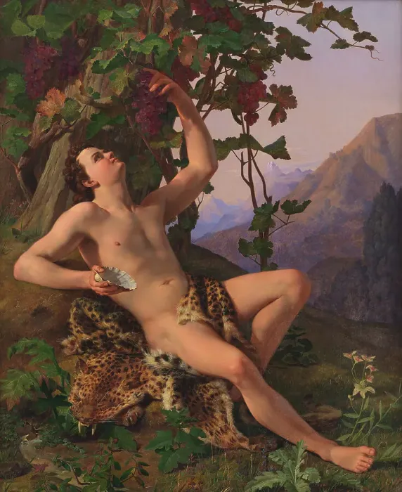 Framed Print : A young faun picking grapes, 1817-1830. Creator: Heinrich Eddelien Framed Print : A young faun picking grapes, 1817-1830. Creator: Heinrich Eddelien