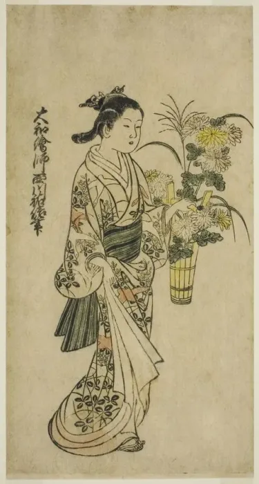 Framed Print : Young Girl Carrying a Flower Arrangement, first half of 18th century Framed Print : Young Girl Carrying a Flower Arrangement, first half of 18th century