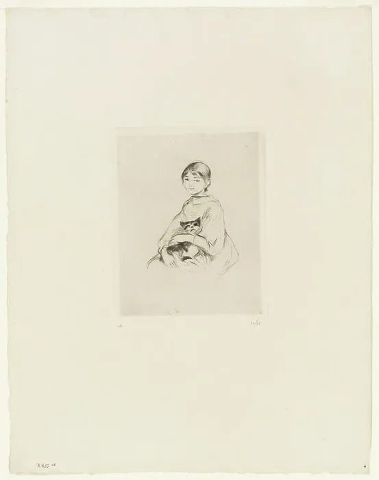 Framed Print : Young Girl with a Cat, 1889. Creator: Berthe Morisot Framed Print : Young Girl with a Cat, 1889. Creator: Berthe Morisot