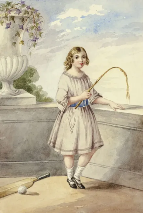 Framed Print : Young Girl with Crop and Cricket Bat, n. d. Creator: Elizabeth Murray Framed Print : Young Girl with Crop and Cricket Bat, n. d. Creator: Elizabeth Murray