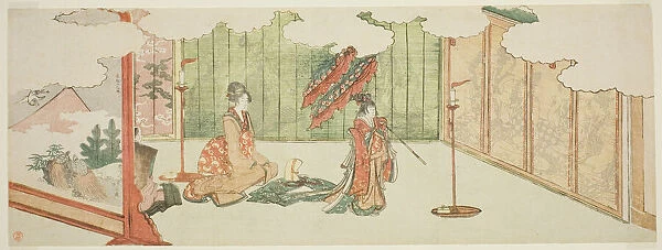 Young girl dancing at noblemans mansion, Japan, 1805. Creator: Hokusai