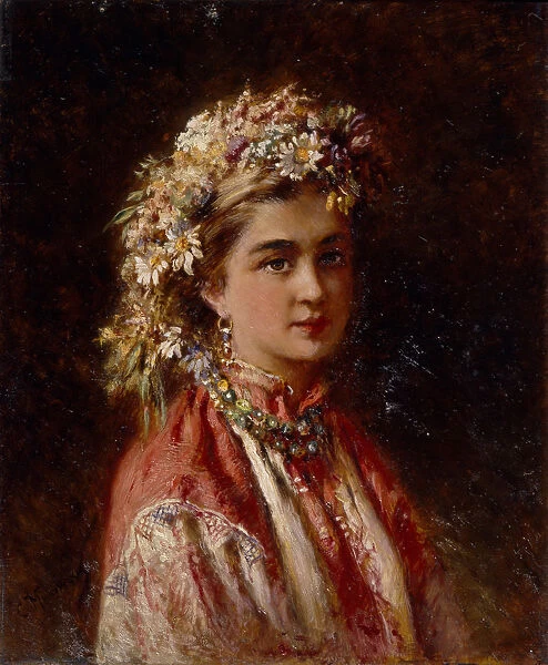 Young girl with flower garland. Artist: Makovsky, Konstantin Yegorovich (1839-1915)