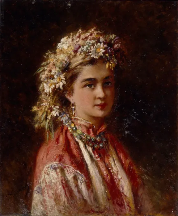 Framed Print : Young girl with flower garland. Artist: Makovsky, Konstantin Yegorovich (1839-1915) Framed Print : Young girl with flower garland. Artist: Makovsky, Konstantin Yegorovich (1839-1915)