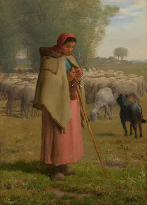 Framed Print : Young Girl Guarding Her Sheep, c1860-62. Creator: Jean Francois Millet Framed Print : Young Girl Guarding Her Sheep, c1860-62. Creator: Jean Francois Millet