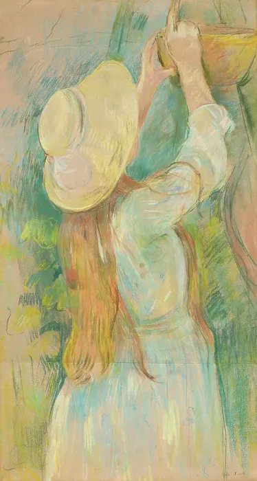 Framed Print : Young Girl Holding a Basket, 1891. Creator: Berthe Morisot Framed Print : Young Girl Holding a Basket, 1891. Creator: Berthe Morisot