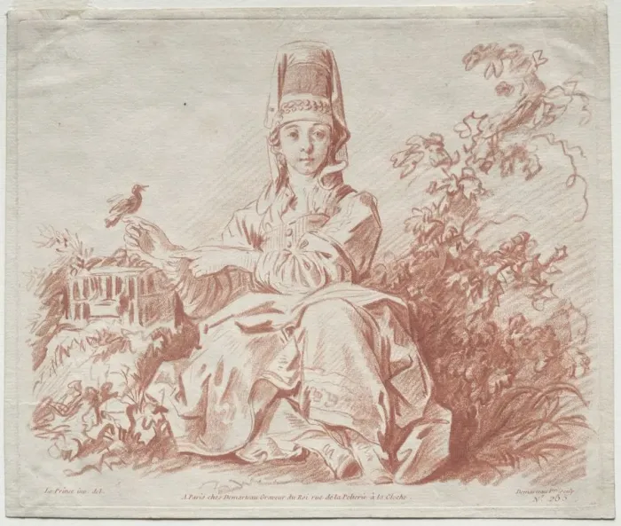 Framed Print : Young Girl Holding a Bird. Creator: Gilles Demarteau (French, 1722-1776) Framed Print : Young Girl Holding a Bird. Creator: Gilles Demarteau (French, 1722-1776)