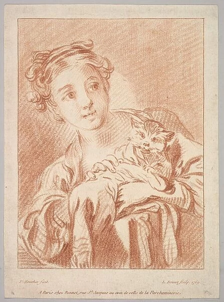 A Young Girl holding a Cat, 1769. Creator: Louis Marin Bonnet