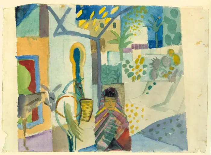 Framed Print : Young girl with horse and donkey, 1914. Creator: Macke, August (1887-1914) Framed Print : Young girl with horse and donkey, 1914. Creator: Macke, August (1887-1914)
