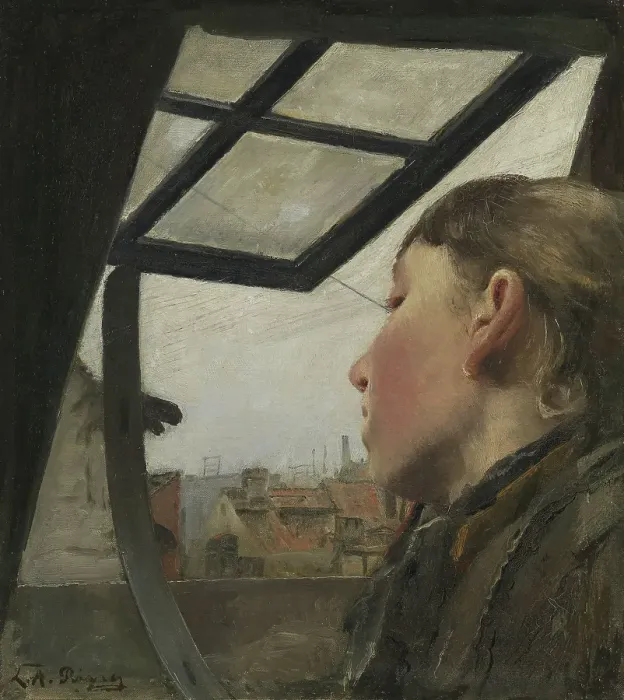 Framed Print : Young Girl looking out of a Window, 1885. Creator: Laurits Andersen Ring Framed Print : Young Girl looking out of a Window, 1885. Creator: Laurits Andersen Ring