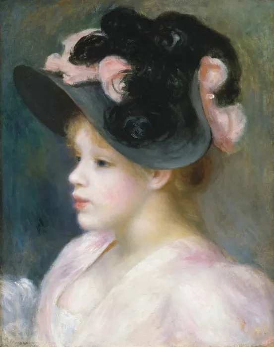 Framed Print : Young Girl in a Pink-and-Black Hat, ca. 1891. Creator: Pierre-Auguste Renoir Framed Print : Young Girl in a Pink-and-Black Hat, ca. 1891. Creator: Pierre-Auguste Renoir