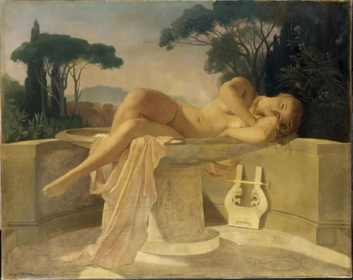 Framed Print : Young girl at a Pompeian fountain, ca 1844 Framed Print : Young girl at a Pompeian fountain, ca 1844