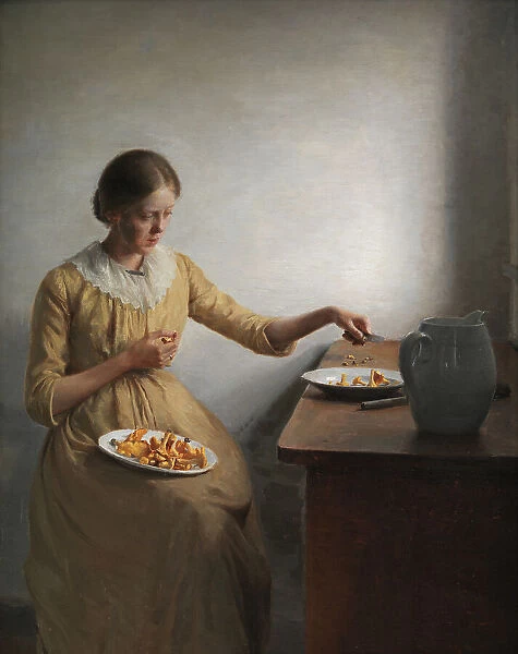 A Young Girl Preparing Chanterelles, 1892. Creator: Peter Vilhelm Ilsted