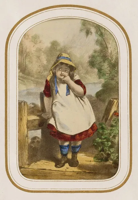 Framed Print : Young girl standing on a bridge, about 1865. Creator: Unknown Framed Print : Young girl standing on a bridge, about 1865. Creator: Unknown