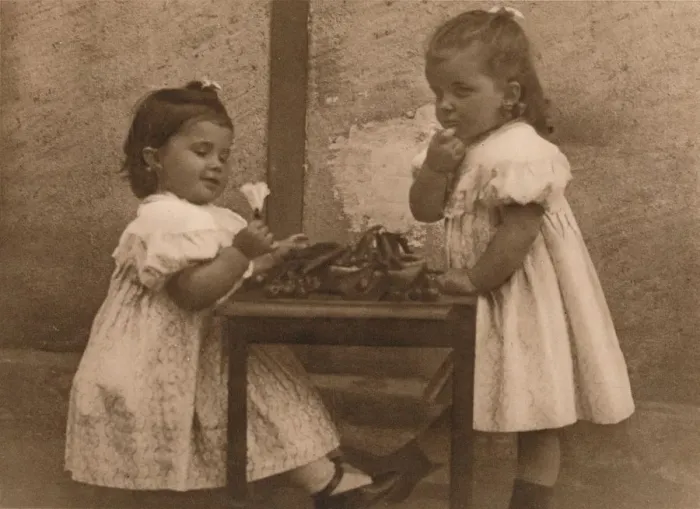 Framed Print : Two young girls by a table, 1937 Framed Print : Two young girls by a table, 1937
