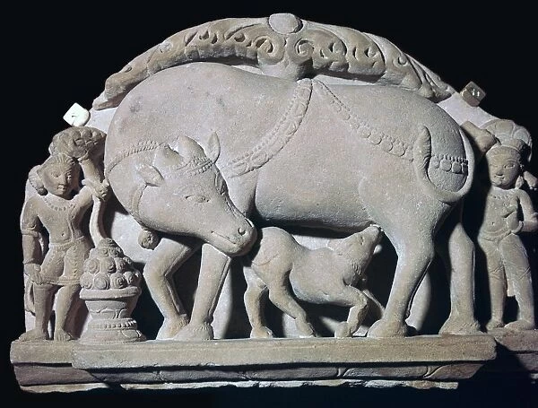 Young god Khrishna with a cow and his half-brother Bala Rama, 10th century