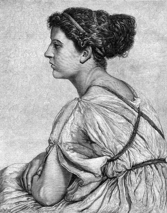 Framed Print : A Young Greek Woman by Edith Martineau, in the Exhibition at the Dudley Gallery, 1874. Creator: Unknown Framed Print : A Young Greek Woman by Edith Martineau, in the Exhibition at the Dudley Gallery, 1874. Creator: Unknown