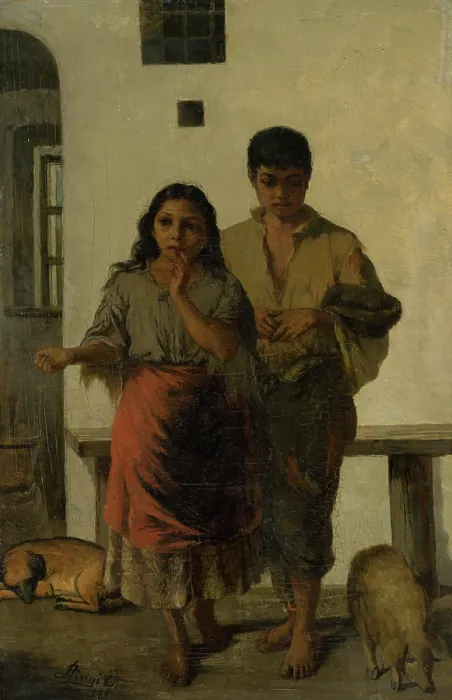 Framed Print : Young gypsies, 1885. Creator: Eduard Hrinak Framed Print : Young gypsies, 1885. Creator: Eduard Hrinak