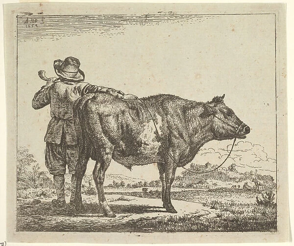 Young Herdsman with a Bull, from Different Animals, 1659. Creator: Adriaen van de Velde
