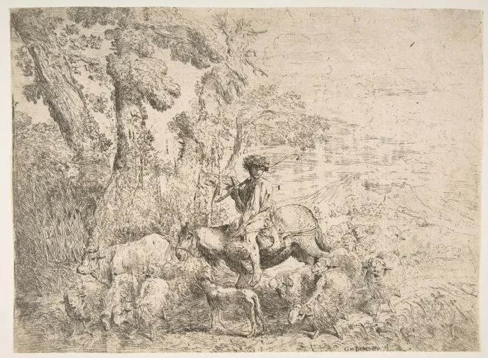 Framed Print : Young herdsman on horseback, 1638. Creator: Giovanni Benedetto Castiglione Framed Print : Young herdsman on horseback, 1638. Creator: Giovanni Benedetto Castiglione