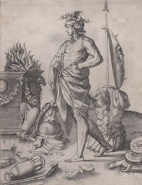 A Young Hero near an Altar, ca. 1514-36. Creator: Agostino Veneziano