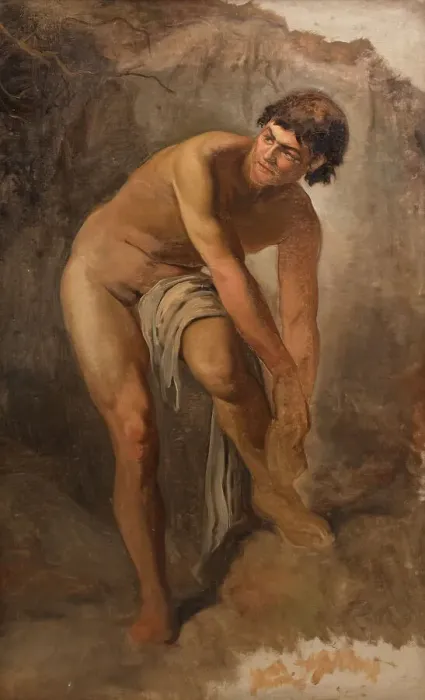Framed Print : Young Italian male figure in a rocky landscape, 1865-1867. Creator: Ludvig Abelin Schou Framed Print : Young Italian male figure in a rocky landscape, 1865-1867. Creator: Ludvig Abelin Schou