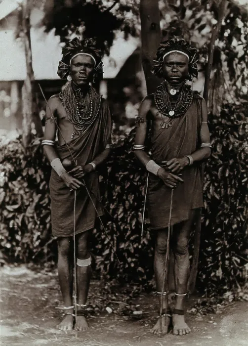 Framed Print : Two young Kikuyu men, carrying sticks, c1900. Creator: Unknown Framed Print : Two young Kikuyu men, carrying sticks, c1900. Creator: Unknown