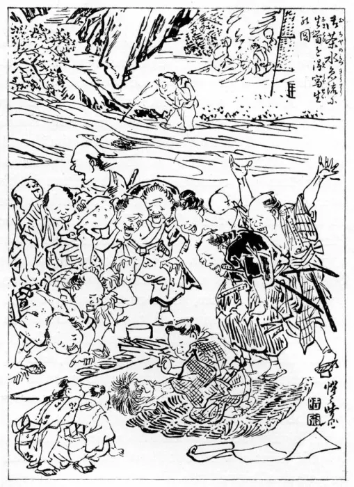 Framed Print : Young Kyosai Sketching the Severed Head, 1898. Artist: Kawanabe Kyosai Framed Print : Young Kyosai Sketching the Severed Head, 1898. Artist: Kawanabe Kyosai