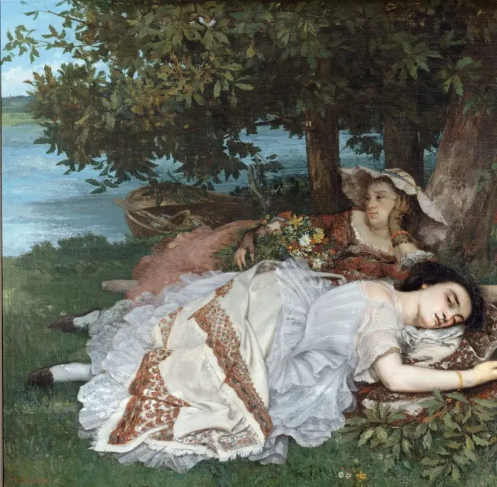 Framed Print : Young Ladies on the Bank of the Seine. Artist: Courbet, Gustave (1819-1877) Framed Print : Young Ladies on the Bank of the Seine. Artist: Courbet, Gustave (1819-1877)