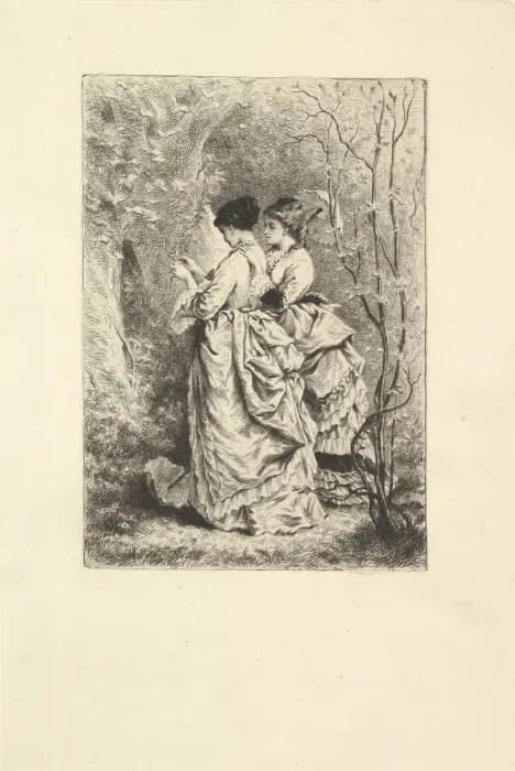 Framed Print : Two Young Ladies in a Garden, 1873-74. Creator: Unknown Framed Print : Two Young Ladies in a Garden, 1873-74. Creator: Unknown