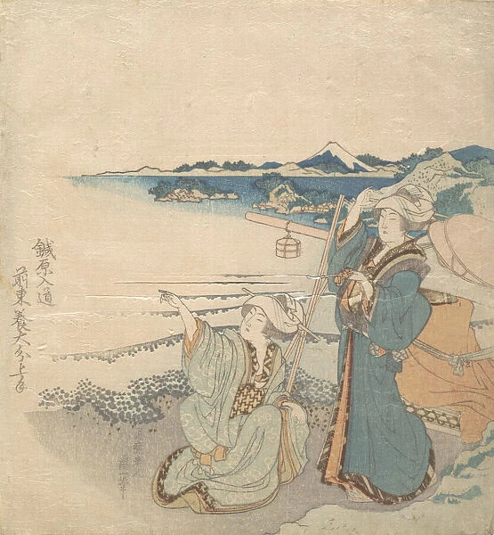 Two Young Ladies at Shore; One Pointing. Creator: Hokusai