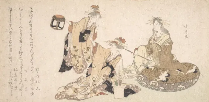 Framed Print : Three Young Ladies Visiting Together. Creator: Hokuba Framed Print : Three Young Ladies Visiting Together. Creator: Hokuba