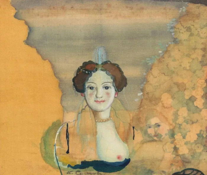 Framed Print : Young lady with a garden beyond