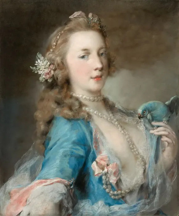 Framed Print : A Young Lady with a Parrot, c.1730. Creator: Rosalba Giovanna Carriera Framed Print : A Young Lady with a Parrot, c.1730. Creator: Rosalba Giovanna Carriera