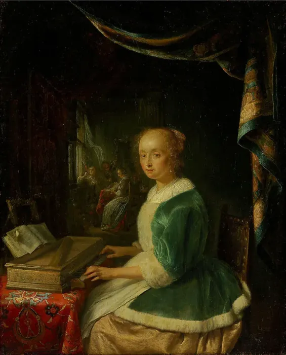 Framed Print : A young lady playing a clavichord Framed Print : A young lady playing a clavichord