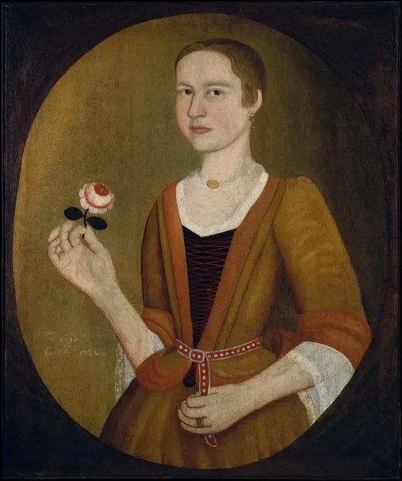 Framed Print : Young Lady with a Rose, 1732. Creator: Pieter Vanderlyn