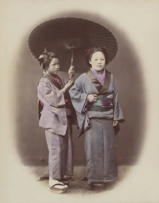 Framed Print : Young Lady and Servant, 1868. Creator: Felice Beato Framed Print : Young Lady and Servant, 1868. Creator: Felice Beato
