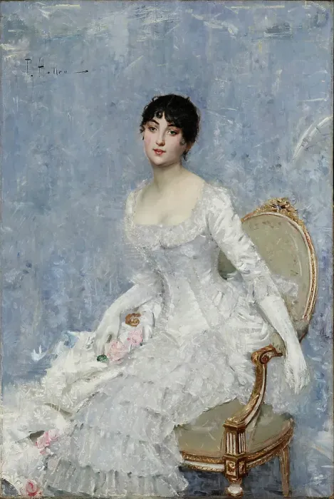 Framed Print : Young Lady in White, about 1880. Creator: Paul Helleu Framed Print : Young Lady in White, about 1880. Creator: Paul Helleu