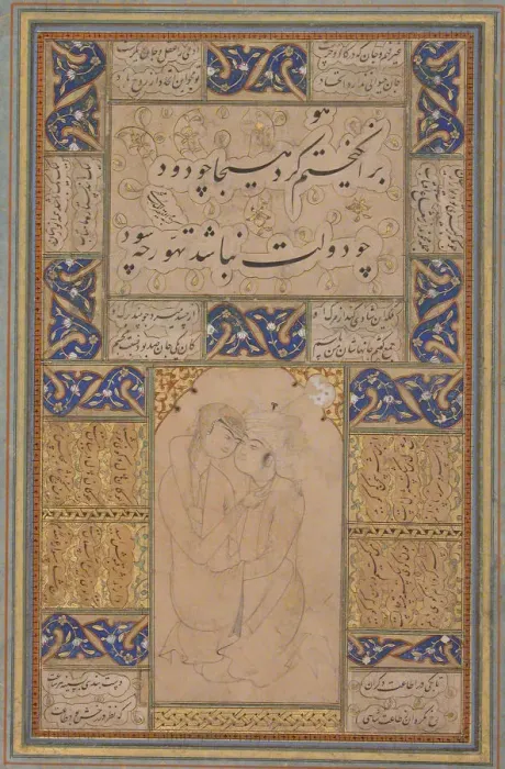 Framed Print : Young Lovers Embracing, 16th century. Creator: Unknown Framed Print : Young Lovers Embracing, 16th century. Creator: Unknown