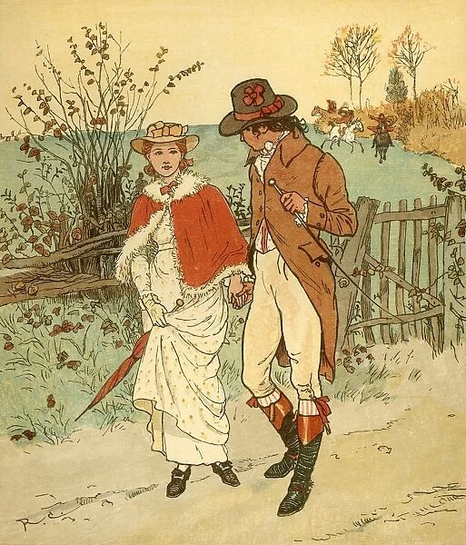 Two young lovers in a lane, c1880. Creator: Randolph Caldecott