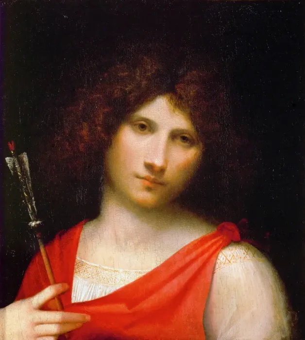 Framed Print : Young Man with Arrow, c. 1505. Artist: Giorgione (1476-1510) Framed Print : Young Man with Arrow, c. 1505. Artist: Giorgione (1476-1510)