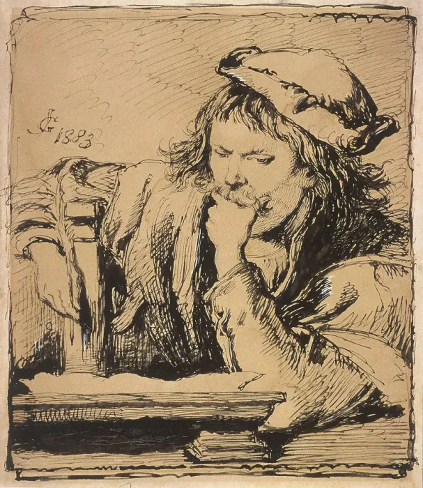 Framed Print : Young Man with a Book, 1883. Artist: Sir John Gilbert Framed Print : Young Man with a Book, 1883. Artist: Sir John Gilbert