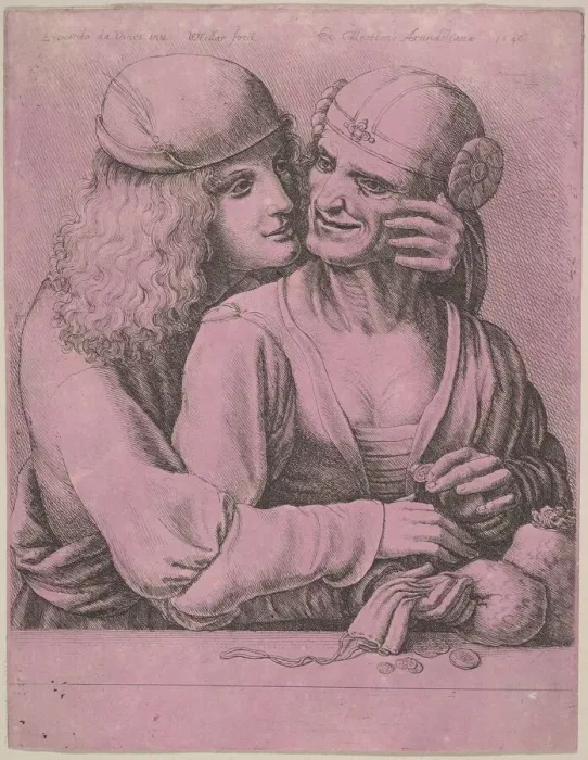 Framed Print : A young man caressing an old woman, 1646. Creator: Wenceslaus Hollar Framed Print : A young man caressing an old woman, 1646. Creator: Wenceslaus Hollar